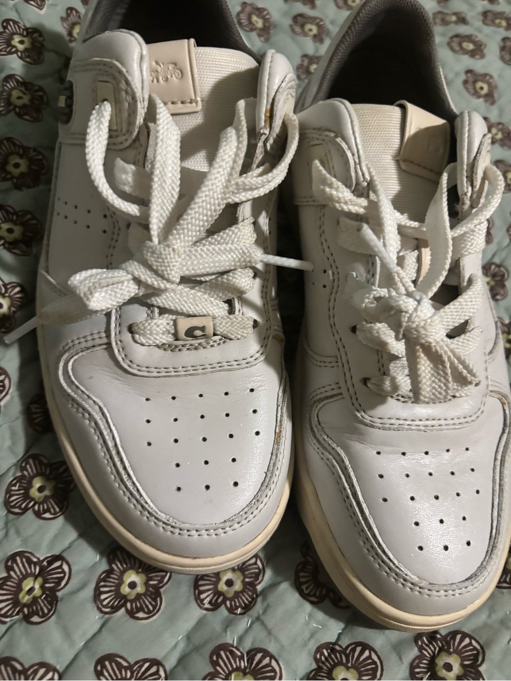 Coach White Leather Athletic Sneakers with Cream Accents